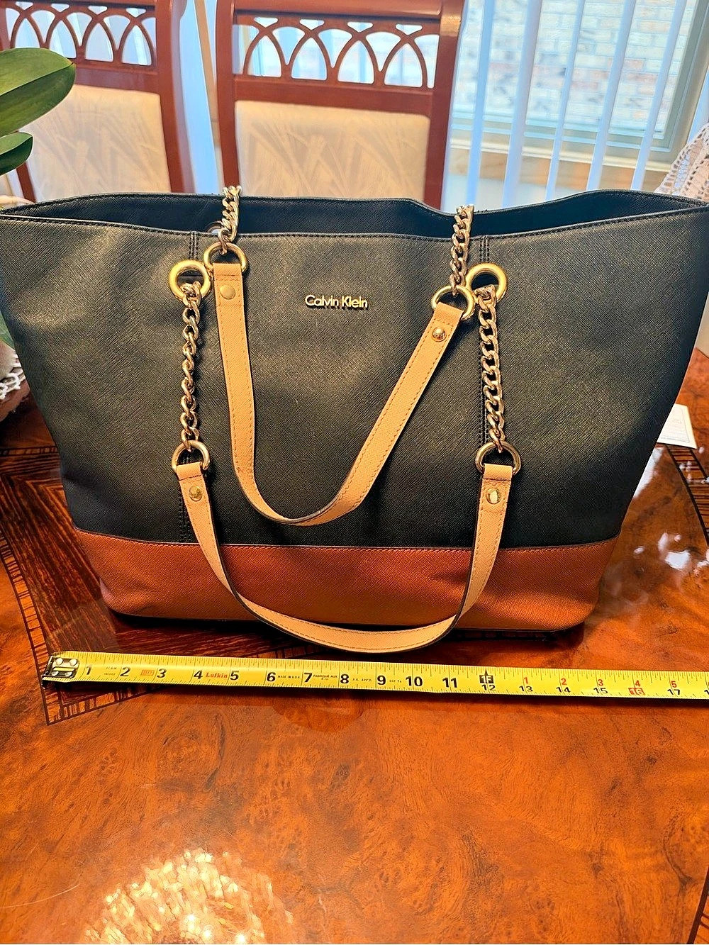 Calvin Klein Two-Tone Tote in Black & Brown